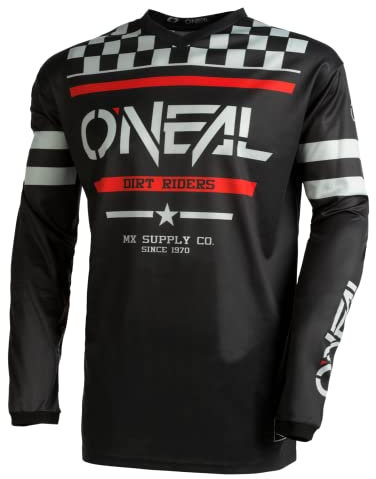 O'NEAL | Motocross-Jersey langarm | MX Enduro | Gepolsterter Ellbogenschutz, V-Ausschnitt, atmungsaktiv | Element Jersey Squadron V.22 | Erwachsene | Schwarz Grau | Größe L