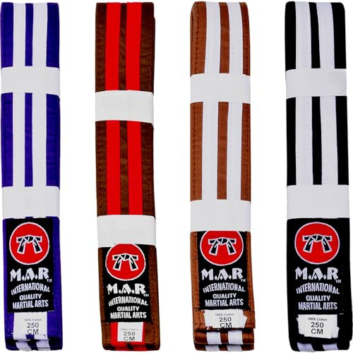MAR | Martial Arts Belt, White Striped Ranking Belts | Professional Belts for All | Striped Ranking Belts, Ideal for Karate, Judo, Taekwondo, Jiu jitsu, Kickboxing & More (220cm - 320cm)