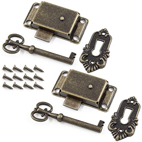 Kyuionty 2 Sets Skeleton Key Lock Antique Bronze Cabinet Lock with Keys