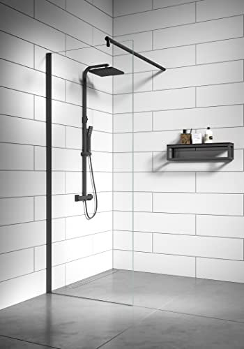 Duschwand Florida 60 x 200cm Glas Duschabtrennung Walk-In Dusche Nano Duschtrennwand, Schwarz