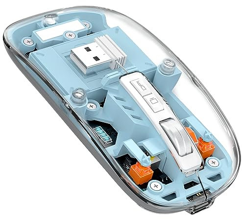 MAGIC-REFINER Wireless Rechargeable Mouse, 2.4Ghz and Bluetooth 5.0 Silent Ultra-Thin 2400 DPI Gaming With Visible Battery, for Laptop/PC/Mac, Blue