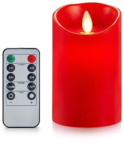 Koelaa LED-ljus, rött batteriljus, flamlösa ljus med fjärrkontroll, flimrande äkta vaxljus med timer, till jul, festivaler dekoration – 7,5 cm x 10 cm