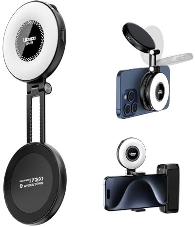ULANZI LM19 Anillo Magnético Luz Teléfono Móvil, Selfie Luz Teléfono Móvil 3 con Temperaturas de Color 2500k-8500k CRI95, Video Luz Extensión Reversible para iPhone 16 15 Selfie Video Streaming Tiktok