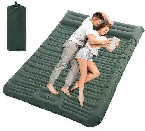 HAUSPROFI Isomatte 2 Personen, 194x137cm Verbesserte Isomatte Selbstaufblasend, Isomatte Outdoor, Isomatte Camping, Isomatte Aufblasbar, Schlafmatte Camping mit Fußpumpe und Kopfkissen für 2 Personen