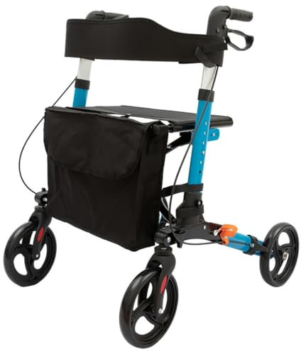 alluminio Rollator,Deambulatore per Anziani con 4 ruote,deambulatore da esterno,Deambulatore pieghevole,con Maniglia Regolabile in Altezza blue