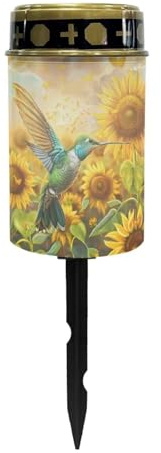 Uorisanigo Hummingbird Sunflower Solar Grave Lights for Cemetery Flameless Solar Powered Light for Prayer Waterproof Cemetery Solar Lights for Grave Cemetery Decor Candle Lamp