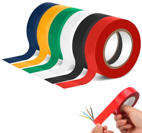 OFFCUP Electrical Tape, 6 Rolls 19mm*20m PVC Insulation Tape, Moisture Waterproof Strong Self-Adhesive Electrical Insulation Tape for Masking Repairing and Protecting Electrical Wires DIY (6 colors)