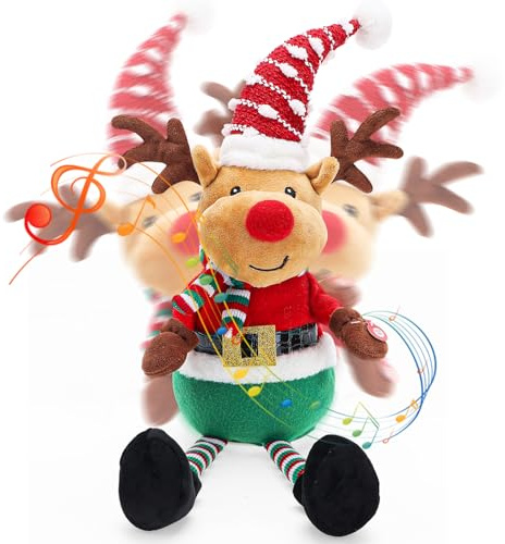 Aceshop Singing Dancing Repeating Christmas Elk, Christmas Elk Toy Stuffed Plush Elk Dolls Interactive Electric Christmas Ornaments Stuffed Toy Wiggle Singing Xmas Musical Doll Xmas Gifts for Kids
