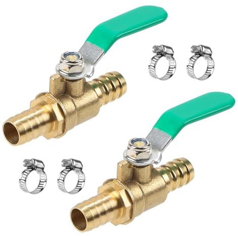 SWAWIS 2 stycken 12 mm 2-vägs mässingskulventil, avstängningsventil med 4 klämmor för kontroll av luftflödet vatten flytande bränsle eller gas