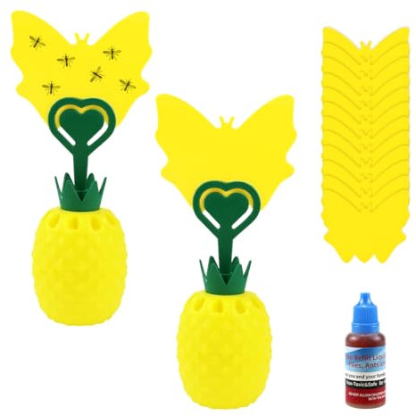 2 Pieces Fruit Fly Traps, Yellow Sticky Traps Fungus, with Attractant &12 Yellow Double-Sided Sticky Pads, Reusable Fly Catcher for Kitchen Home