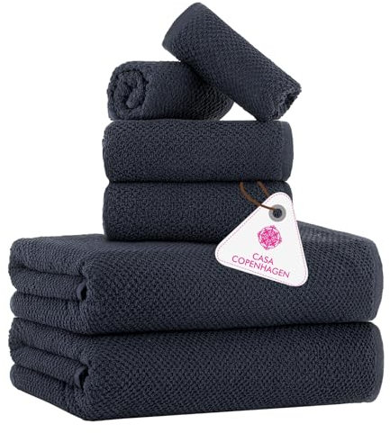 Casa Copenhagen Popcorn Textured 6-teiliges Handtuch Set - Marineblau, 550 g/m², 2 Bade, 2 Hand, 2 Waschlappen Handtüchern Baumwolle Rau und zäh Einsatz Geschenkset für Badezimmer