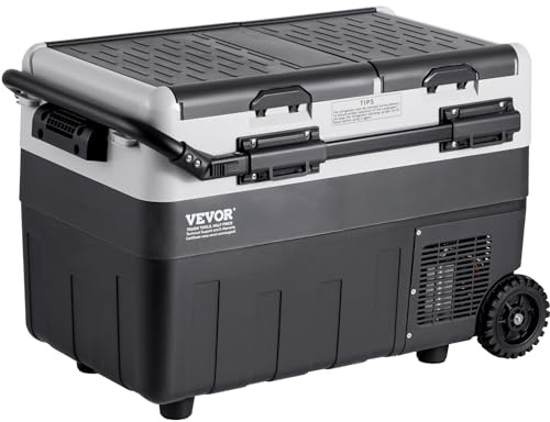 VEVOR X40K Réfrigérateur de voiture de 42,3 l à deux zones de rangement, glacière électrique avec poignée télescopique, congélateur portable pour véhicule, camping, camion, van, VUS, voyage en voiture
