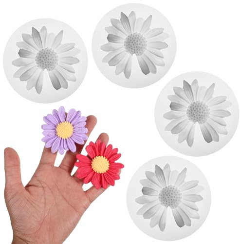 Bewudy 4 stycken silikonform tusensköna, 3D silikon kakform blommor choklad silikonform krysantemum silikonformar för tårtdekoration cupcake toppers handgjorda tvålar