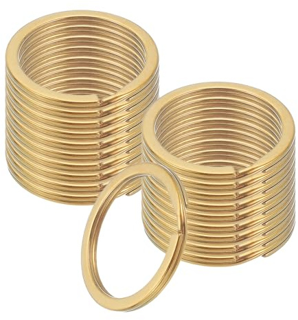 sourcing map 20pcs Split Keychain Rings, 30mm Round Flat Keyrings Stainless Steel Open Key Chain Ring Dog Tag Rings for DIY Keychain Craft Lanyard, 2mm Thick, Gold