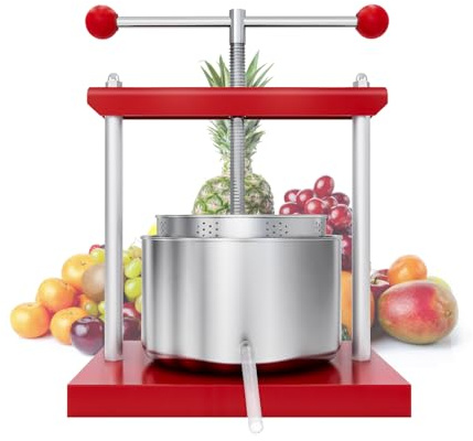 FIVMEN Prensa de frutas de acero inoxidable manual de 3 L con mango giratorio y 2 barriles de acero inoxidable para puré, exprimidor de manzanas, exprimidor de bayas para tipos de frutas y verduras