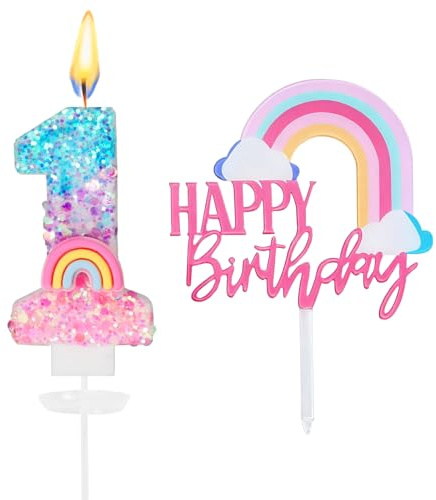 Velas Cumpleaños Arcoíris Originales,Velas Cumpleaño Numéricas 1,Decoracion Cumpleaños Arcoíris para Niña,Decoracion de Tartas,Vela Número 1 para Pastel,Vela Numeros para Fiestas