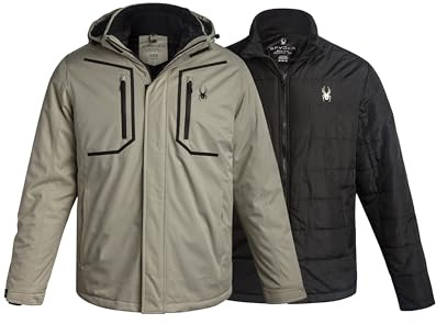 Spyder Mens Ski Jacket - 3-in-1 System Snow Waterproof Winter Jackets for Men - Mens Snowboard Jacket with Detachable Hood, Size Medium, Stone