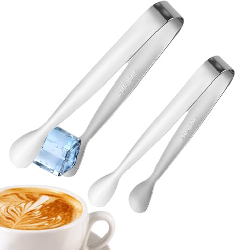 Derwrtup Tenazas Para Azúcar | 2 Piezas Pinza Pequeña Para Aperitivos De Acero Inoxidable - Pinza Para Aperitivos De Fiesta | Para Malvaviscos Bartender Té Café Panadero Restaurante Buffet Servicio