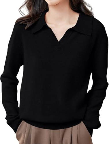 Générique Femme Pull À Revers Col Polo Manches Longues Élégant Chemise Haut Tricotée Classique Pull-Over Col en V Légers Confortables Décontracté pour sous-vêtement Automne Et Hiver L
