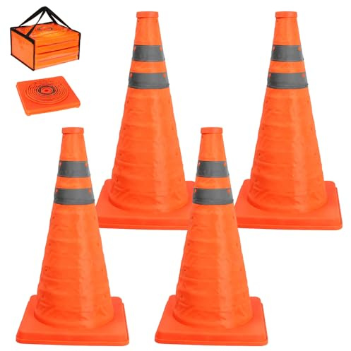 18 Collapsible Traffic Safety Cones, Multi Purpose Pop-up Cones with Reflective Strips, Durable Orange Road Cones, Foldable Traffic Cones for Parking Road Safety Construction (4)
