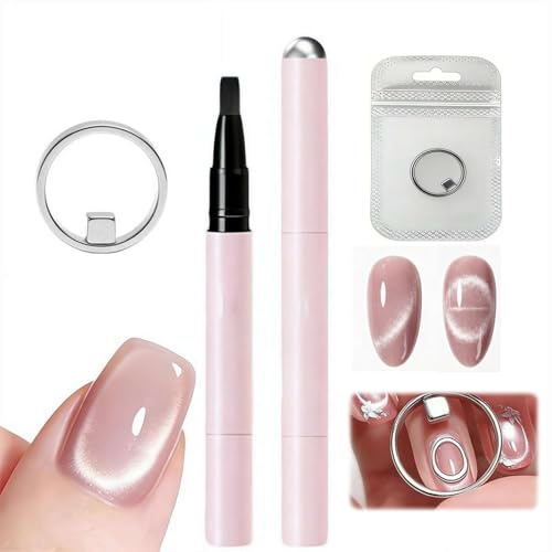 7-in-1 Cat Eye Nail Care Art Pen – Magnetic Gel Polish with Built-in Magnet,Long-Lasting Ccolor Lock,All-in-One Brush – Self-Leveling Formula, Beginner-Friendly Portable 3g（01# ＋Ring）