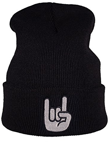 Gorro : Metalhand - Mano cornuta - Diabolo/Regalo Rock/Regalos Biker/Gorras de Hombre y Mujer/Gorros Invierno/Gorra de Lana/Boina niña niño/Boinas/Sombrero/Heavy Metal/Skull