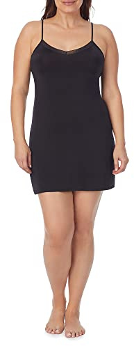Jones NY Women's Silky Smooth 35 Spaghetti Strap Full Slip w/Lace Neckline Underwear, Black, XL