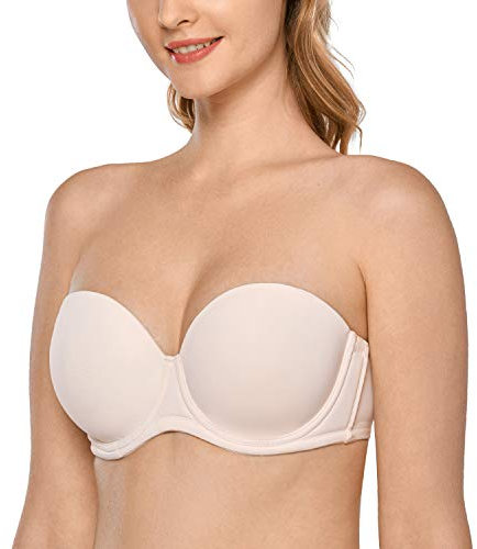 DELIMIRA Damen Trägerloser BH mit bügel Große Größen Seamless Dirndl BH mit Geformte Cups Rose White 85B