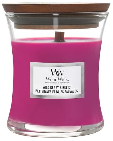 WoodWick Candela profumata Hourglass media con stoppino crepitante | Frutti di bosco e barbabietole | Durata della fragranza: fino a 20 ore