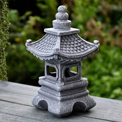 Bolanggu Pagoda Garden Statues Solar Powered Statue Japanese Garden Outdoor Zen Lantern Decorations for Home Yard Lawn Landscape Decor