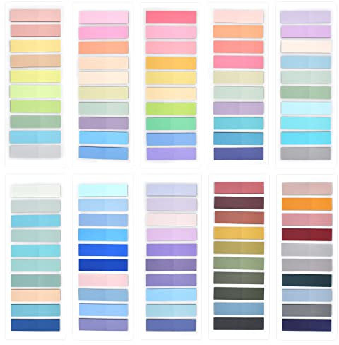 SHEPIN 2000 Blatt Haftnotizen Pastell, 10 Sets Haftstreifen Transparente Sticky Notes Selbstklebend Haftmarker Wasserdicht Klebezettel Schreibbar Repositionierbar Index Tabs für Schule Zuhause Büro