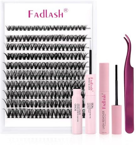 FADLASH Extension Cils Kit DIY Faux Cils Individuel 200pcs, Lash Bond et Seal, Dissolvant pour Colle Cils, Pince Cils
