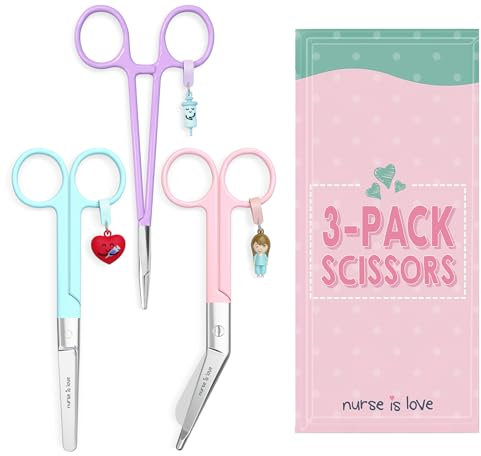 Nurse is Love Set 3 Stück Krankenschwester-Scheren Pico de Pato & Gerade Mayo + Halterungswerkzeug | Scheren mit Roma-Spitze, Zubehör für Krankenschwestern, Erste Hilfe