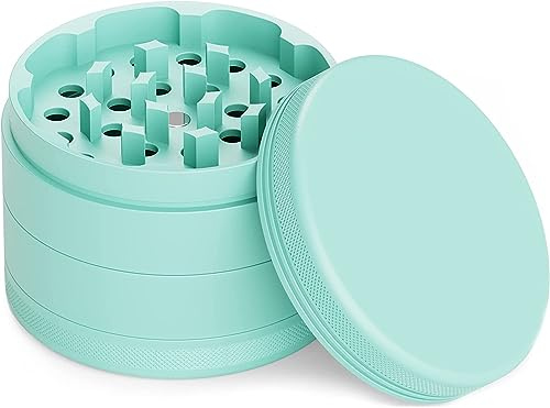 Movaleaf Ceramic Grinder/Crusher, Non-Stick, 4-Piece, Nano Ceramic Coated Herb Mill, Diameter 63 mm, Includes Carry Bag, Pollen Scraper and Brush. (Mint)