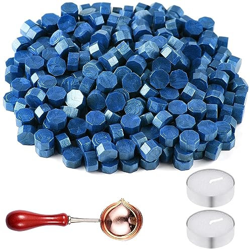 400 Stück Siegelwachs Perlen, Siegelwachs Kit,Blau Siegelwachsperlen, Achteckige Siegelwachsperlen, für Geschenkverpackung, Hochzeitseinladungen,Persönliches Kuvert-Blau