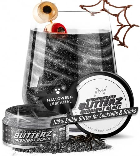 MONÉGASQUE Midnight Black Edible Glitter for Drinks & Cakes, 10g | Midnight Black Edible Glitter for Halloween Cocktails, Cakes & Party Drinks - Kosher, Halal, Vegan, Tasteless