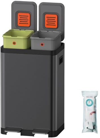 Mbillion Mülleimer Küche, Mülleimer 2 Fächer Mülltrennsystem, Abfalleimer Küche, Edelstahl, mit herausnehmbaren Inneneimern, für Zuhause, Büro (20+ 20L Schwarz)