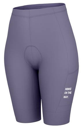 INBIKE cykelshorts kvinnor 3D vadderad med fickor snabbtorkande sommar UV-skydd hög midja halkskydd MTB CJ310, VIOLETT, L Smal Kort