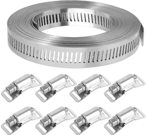 Zasvec Collier de Serrage Inox 5 Mètres Collier à Vis Sans Fin en Acier avec 8 Pièces Fermetures Collier de Serrage de Tuyau Réglable Bande Perforée en Métal Collier de Serrage pour Tuyaux, 12.7mm