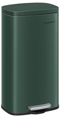 SONGMICS Trash Can with Lid, 8 Gallon Garbage Can, Stainless Steel Small Waste Bin with Step Pedal and Inner Bucket, Soft Close, Kitchen, Retro Green ULTB003C01