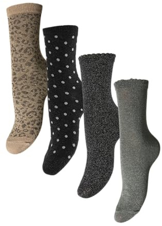 PIECES Pcsebby Glitter Long 4-pack Mix Noos Calcetines con purpurina Mujer (Pack de 4)