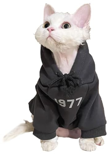 KAESSS Vestiti per Gatti Invernali, Vestito Gatto, Gatti Costume in Cotone con Cappuccio, Gatto Felpa Calda con Interno in Pile Sottile, Gattis Felpa Costume Camicia con Maniche per Freddo Esterno, M