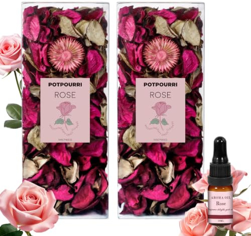 SCENTORINI Rose Dried Flower Potpourri 240g Red Petals with Fragrance Oil | 240g Rose Dried Flower Potpourri with Red Petals and 10ml Essential Oil for Bowls, Vases, Trays and Home Decor
