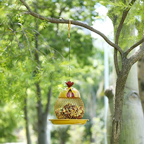 LDAUYZLING Tooarts - Caseta para pájaros con forma de gallo, moderna, hecha a mano, de hierro, para colgar al aire libre, villa, jardín, patio, decoración (amarillo)