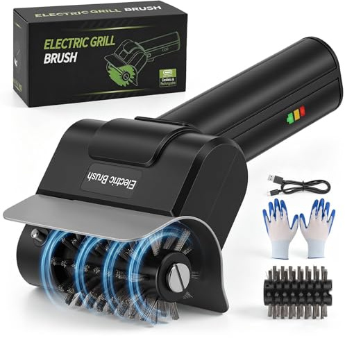 Ovshnrr Cepillo Eléctrico para Barbacoa, 304 Cabezal Giratorio de Acero Inoxidable, 90 Minutos de Autonomía, Cepillo Electrico Limpieza Hogar, Limpiador para Barbacoas al Aire Libre