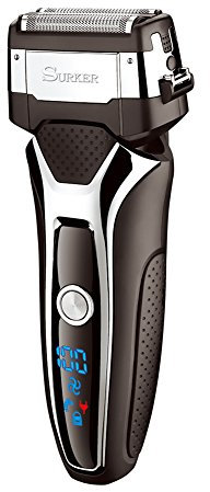 SURKER Afeitadora eléctrica de lámina para hombre, en húmedo y seco, recortadora de precisión extraíble, recargable e inalámbrica,UBS carga, pantalla LCD Clean&Charge y funda de viaje,gris