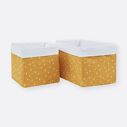 KraftKids Stoff-Körbchen in Musselin gelb Pusteblumen, Aufbewahrungskorb für Kinderzimmer, Aufbewahrungsbox fürs Bad, Größe 20 x 33 x 20 cm