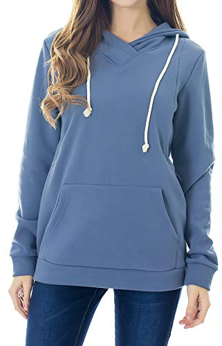 Smallshow Nursing Hoodies Fleece Maternity Sweatshirt for Breastfeeding Grey Blue L