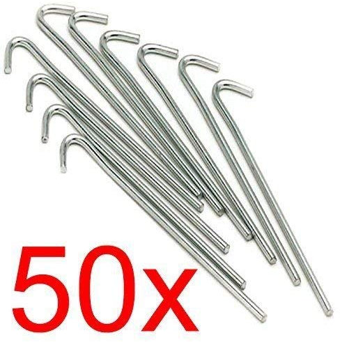ADEPTNA Pack of 50 Heavy Duty Galvanised Steel Tent Pegs Metal for Long Life- Ideal for Camping Sports and Much More