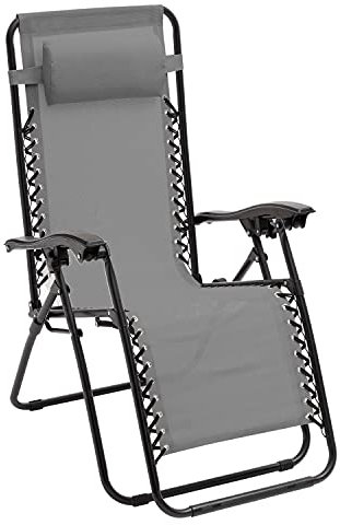Baroni Home Chaise Longue de Jardin Zero Gravity, Fauteuil Relax avec Appui-Tête Rembourré, Transat d’été en Accier Allié, Chaise d’Extérieur Confortable, 165x65x11 cm, Gris